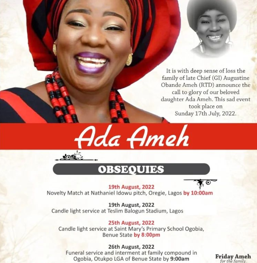 Details of Ada Ameh's burial in benue state 